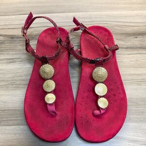 Vionic Lizbeth Thong Ankle Buckle Sandals Womens 6 Pink Gold Adjustable Comfort